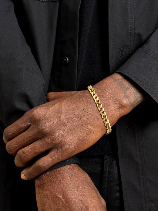 U7 Link Bracelets for Men, Cuban Link/Rope/Watch Band Solid Bracelet, Silver Black Gold Color Wrist Bracelet 3/6/9/12/15mm Width, 6.5/7.5/8.3 Inch Length, Hand Chain Jewelry for Mens Women