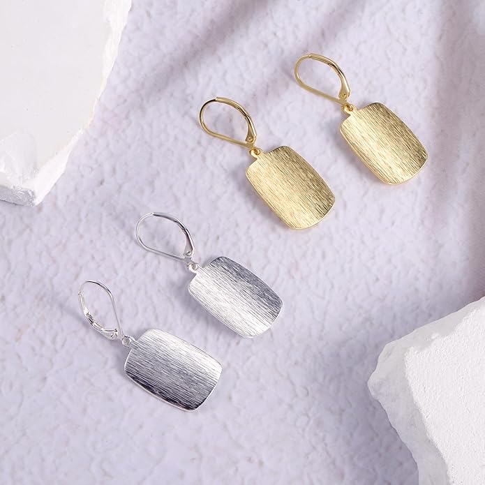 14K Gold Dangle Earrings for Women,Lightweight Circle Disc Coin Geometric Flat Brushed Drop Earrings, Hypoallergenic Leverback Earrings S925 Jewelry