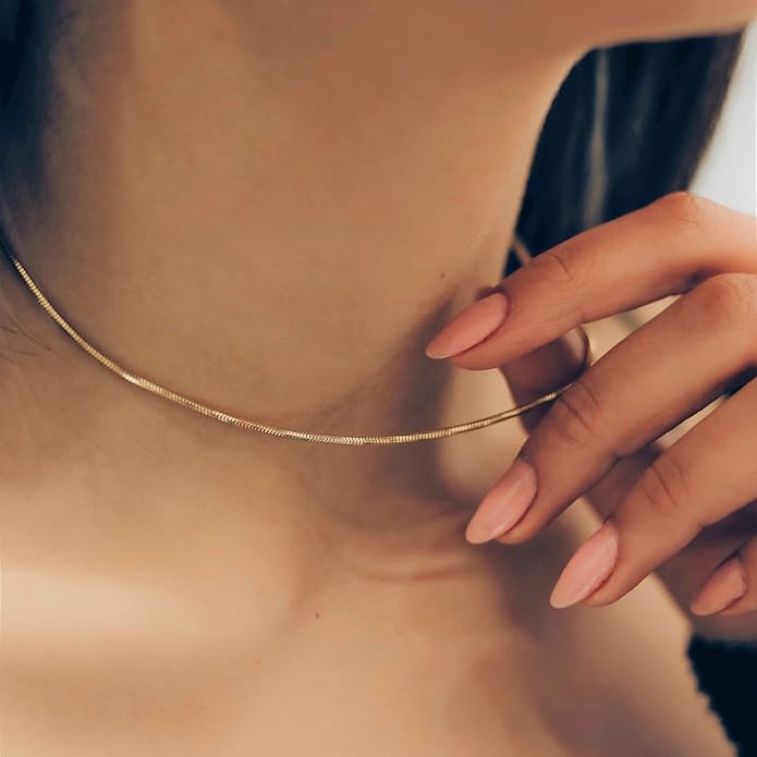 DEARMAY 14K Gold Plated Necklaces for Women, Dainty Gold Herringbone Choker Necklace Thin Layered Snake Chain Jewelry for Gifts