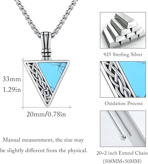 REDSUN Viking Pendant Necklace 925 Sterling Silver Celtic Pendant Abalone/Opal/Onyx/Lapis Lazuli/Turquoise Necklace Viking Amulet Jewelry Gifts for Men Women, with Stainless Steel Chain