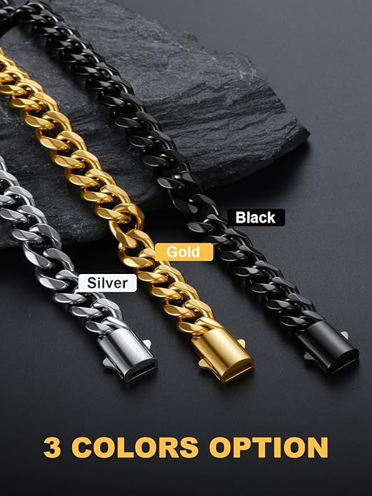 U7 Cuban Link Chain Necklace for Men, Stainless Steel/Black/Gold Mens Necklaces, Chunky Curb Chain Necklace in 6/9/12mm Width 18-30 Inches, Thick Choker Jewelry with Box Packed