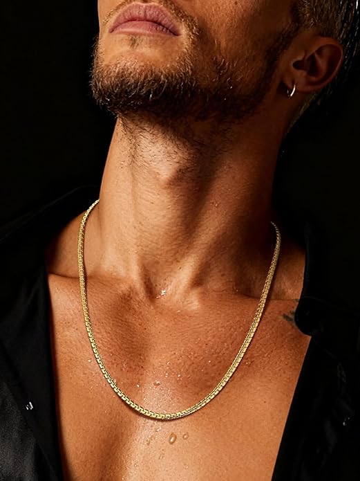 Richsteel Stainless Steel Mens Flat Link Chain Necklace, Black/Gold/Steel Chain for men, 2mm/4mm/6mm Width, No Tarnish & Hypoallergenic Hip Hop Jewelry, 18"-30" Length
