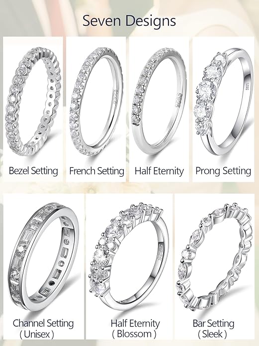 CYW Moissanite Sapphire Ruby Emerald Hand Setting Full Eternity Rings for Women, Solid 925 Sterling Silver, Stackable Ring, Wedding Birthday Valentines Anniversary Mothers Day Ideal Gift for Her