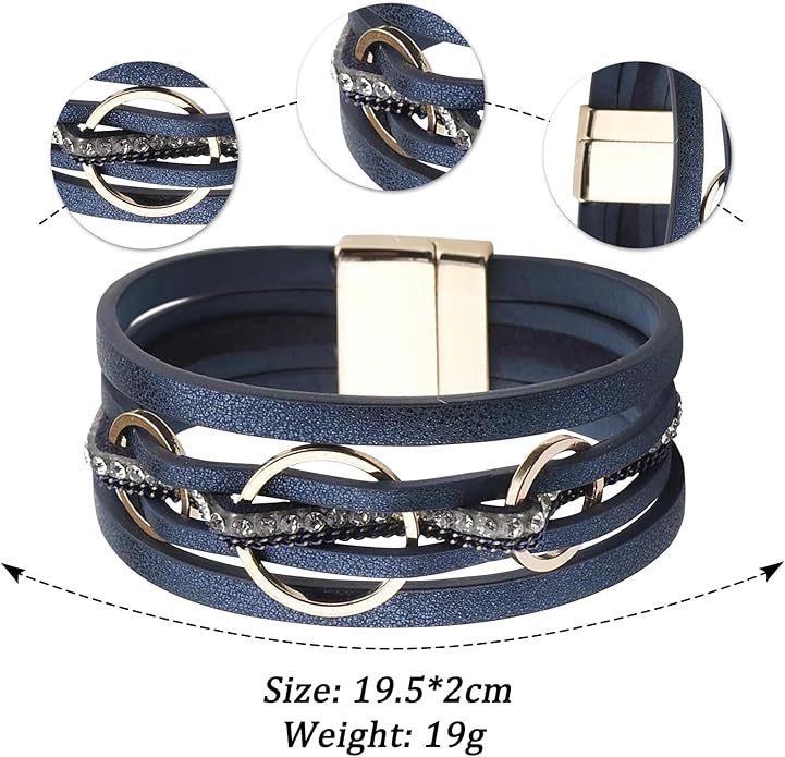 Fesciory Leopard Bracelet for Women, Boho Leather Wrap Multi-Layer Pearl Crystal Bracelet Bangle Jewelry