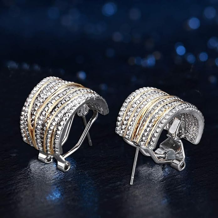Two Tone Earrings for Women Gold and Silver Crossover Half Hoop Statement Earring Designer Stud Earrings