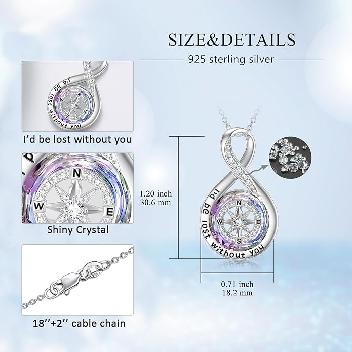 TOUPOP Compass Necklace for Women Sterling Silver I'd be Lost without You Necklaces Wedding Anniversary Jewelry Birthday Valentines Day Gifts for Her Wife Girlfriend