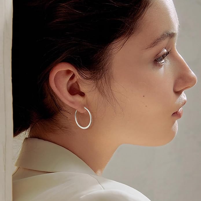Gacimy Flattened 14K Gold Plated Hoop Earrings for Women, 14K Real Gold Plated Hoops with 925 Sterling Silver Post,Hypoallergenic Lightweight Earring