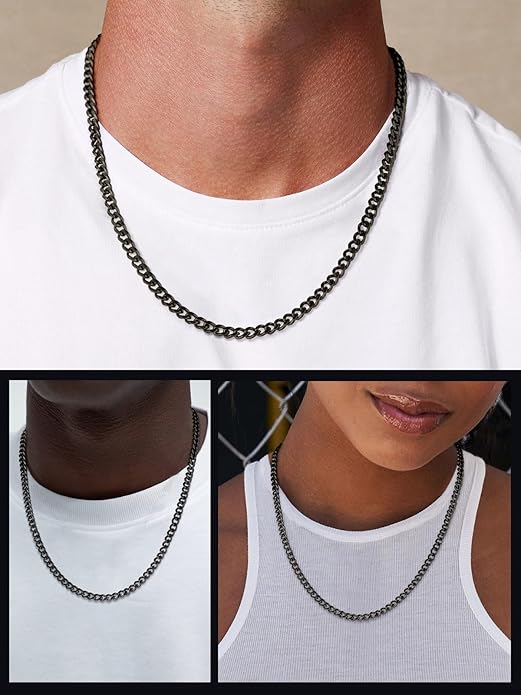 ChainsHouse Miami Cuban Link Chain Necklace for Men, 4.8mm/6mm/10mm/14mm Width, 14K Gold Plated/Stainless Steel/Black Mens Chunky Hip Hop Necklace Curb Chains, 14"-30" Length, Come Gift Box