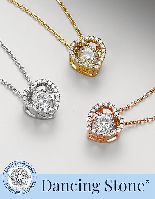 MomentWish Dancing Heart Necklace for Women, 0.5/1 Carat Dancing Moissanite Necklace for Her 925 Sterling Silver Pendant Anniversary Birthday Christmas Gift for Wife Mom Girlfriend