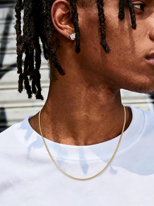 Richsteel Stainless Steel Mens Flat Link Chain Necklace, Black/Gold/Steel Chain for men, 2mm/4mm/6mm Width, No Tarnish & Hypoallergenic Hip Hop Jewelry, 18"-30" Length