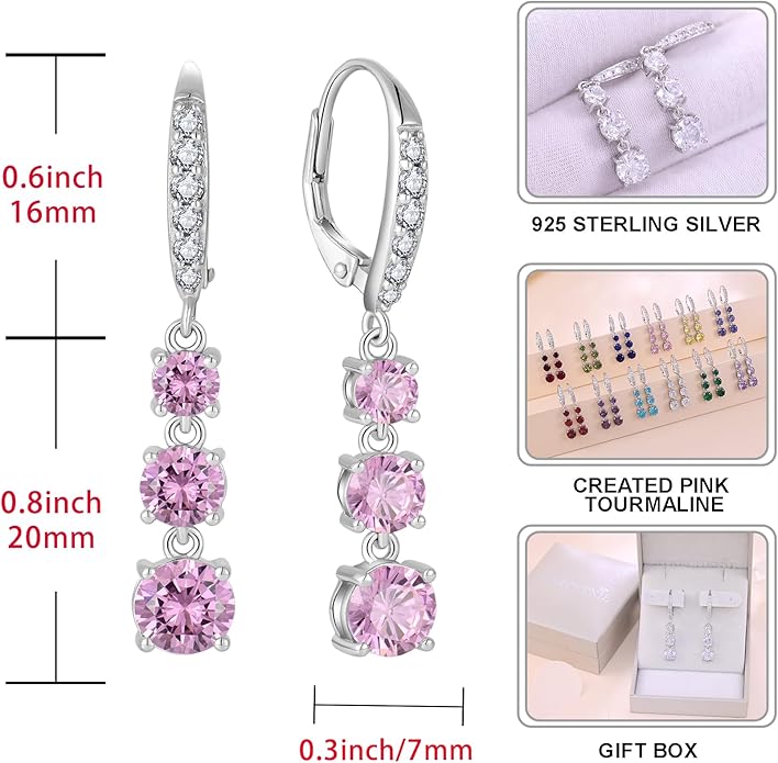 Starchenie Dangle Drop Earrings for Women 925 Sterling Silver Leverback Earrings Birthstone Jewelry