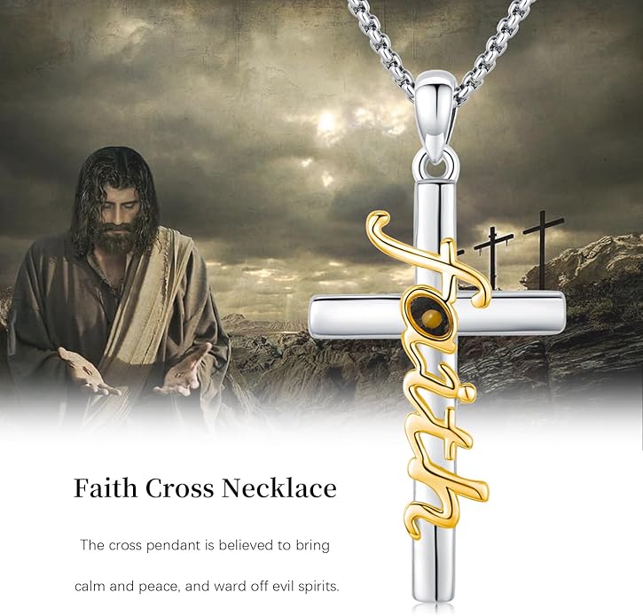 Midir&Etain Cross Necklace 925 Sterling Silver Celtic Christian Pendant Religious Protection Jewelry for Women Men