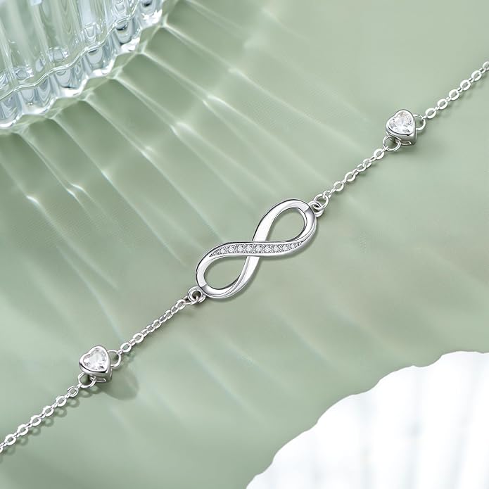 Dorunmo Infinity Bracelet Mom Bracelet 925 Sterling Silver 14K Gold Plated Infinity Heart Anklet for Women Christmas Jewelry Gifts for Wife Mom Daughter