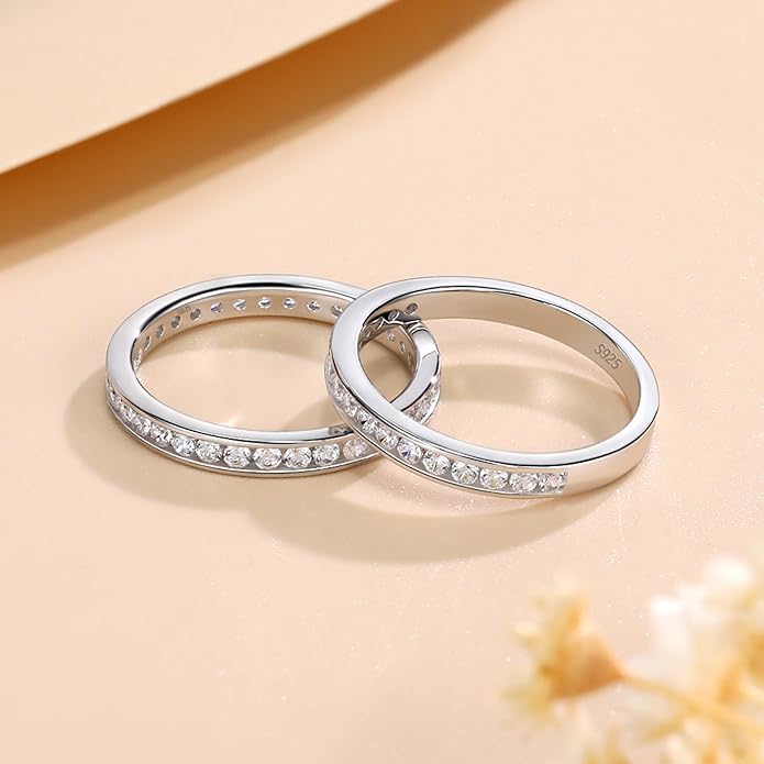 Moissanite Wedding Band Eternity Ring for Women Stackable Wedding Ring 925 Sterling Silver Rings D Color VVS1 Round Cut Anniversary Ring