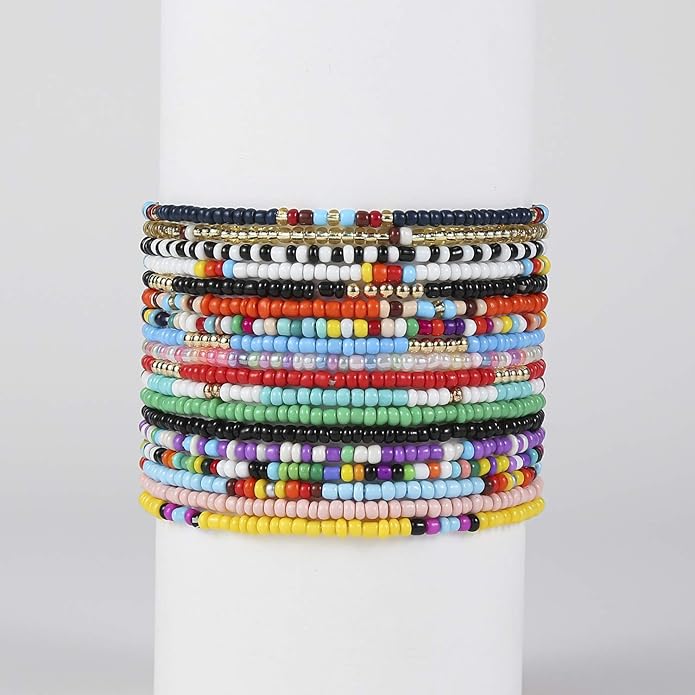 XIJIN 8Pcs Handmade Beaded Anklets for Women Boho Colorful Beads Ankle Bracelets Adjustable Foot Anklet Set