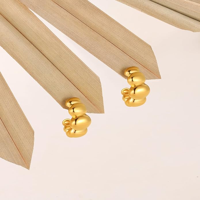 8YEARS Chunky Gold Hoop Earring for Women, 18K Gold Plated Lightweight Thick Hoops, Hypoallergenic Trendy Jewelry for Gift