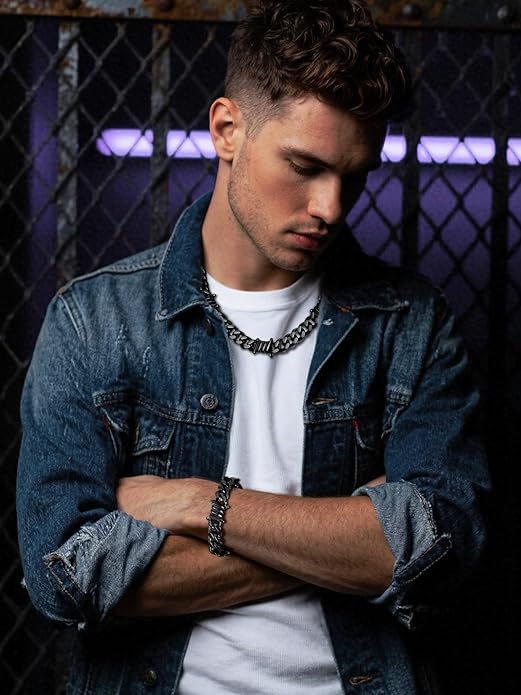 Bestyle Barbed Wire Necklace 5/7/9/12mm Mens Chain Necklaces Hip-hop Punk Gothic Stainless Steel Chain Heavy Thick Cuban Link Chain for Men Women, Length 16/18/20 Inch