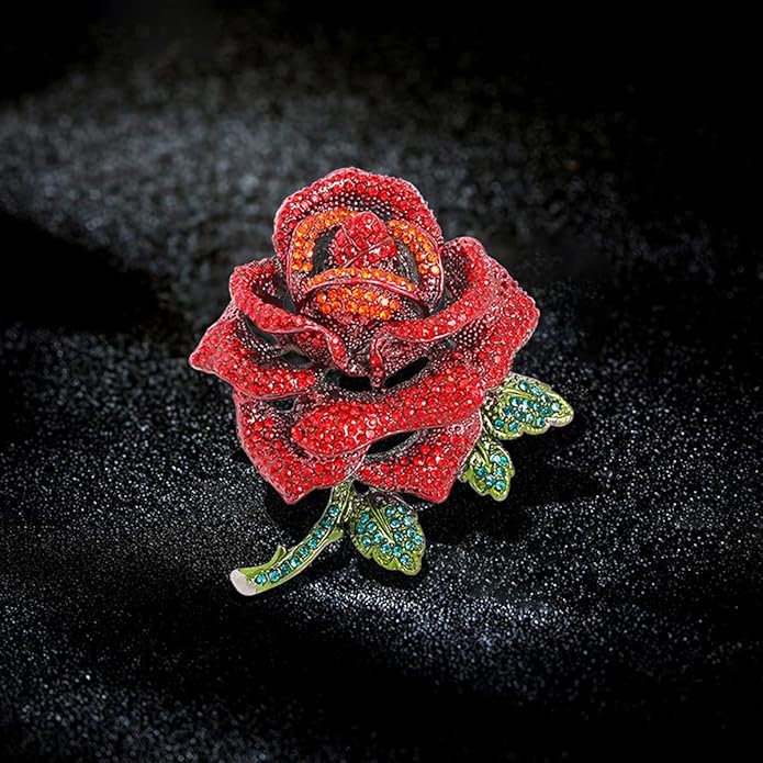 Premium Rose Flower Brooch for Women Red Blue Rhinestone Crystal Rose Brooch Big Flower Lapel Pin Clothing Hat Bag Accessories Wedding Valentine's Day Christmas Jewelry