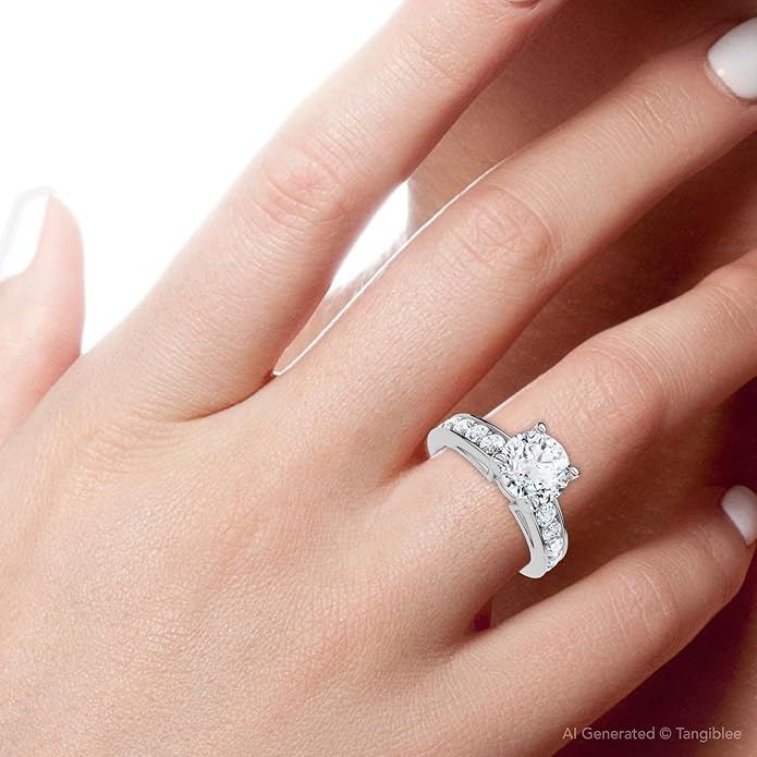 P3 POMPEII3 Pompeii Certified 3Ct Diamond Engagement Ring Cathedral 14k Gold Lab Grown (G/H,VS2-SI1)