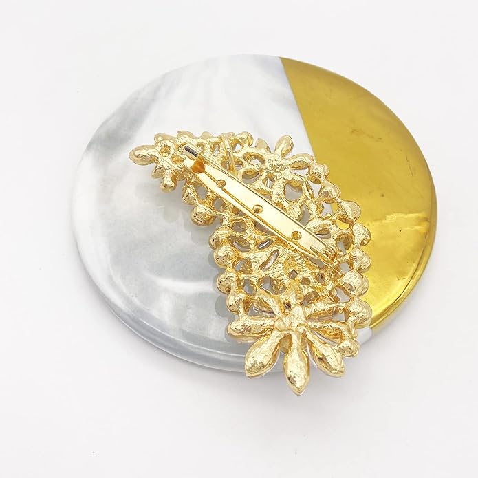 LAXPICOL Vintage Austrian Crystal Flower Leaf Bouquet Clusters Large Big Brooch Pin for Women Gold Tone