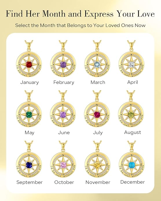 S925 Necklace Gift for Wife |Compass Jewelry |Women Anniversary |Sterling Silver |Girlfriend Birthday Gifts for Her Valentines |I'd be Lost without You |Jewel 18K Gold