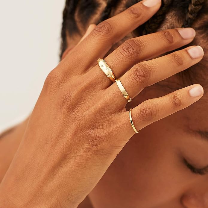 NOKMIT 3mm 14K Gold Filled Rings for Women Dainty Gold Stacking Stackable Band Thin Gold Thumb Pinky Finger Ring Non Tarnish Comfort Fit Size 4 to 11