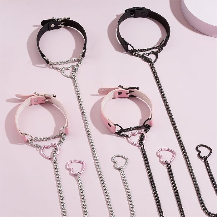 Leather Choker Slip Chain Necklace Stainless Steel Cuban Link Long Necklaces Gothic Punk Heart Chain Necklace Handmade Collars for Women