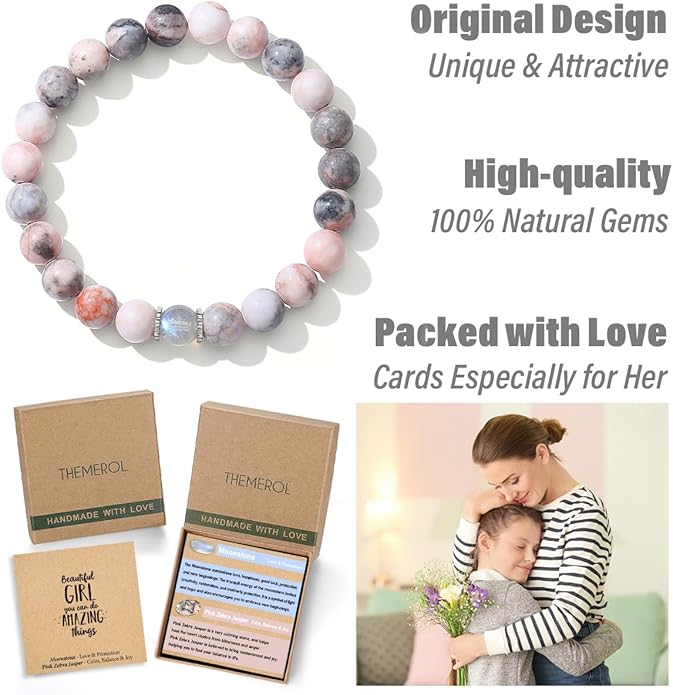 Christmas Stocking Stuffers for Kids/Girls/Teens-Love/Encouragement-Natural Crystal Bracelets-Handmade Cute Gifts