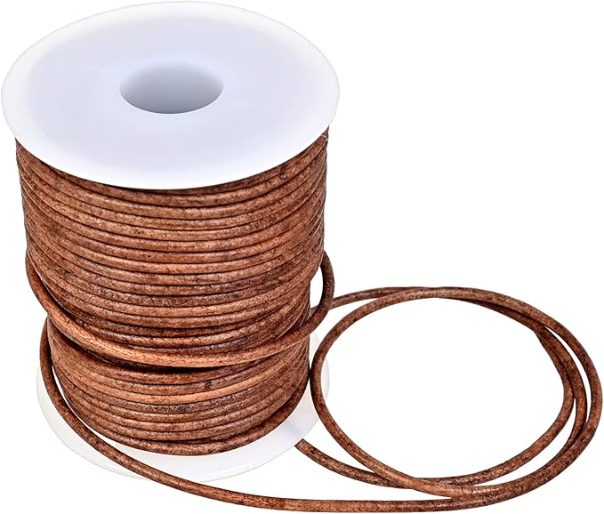GENIQUE Real/Genuine Round Leather String Cord for Necklace, Bracelets, Jewellery, Braiding (2mm, Saddle Brown Distressed)