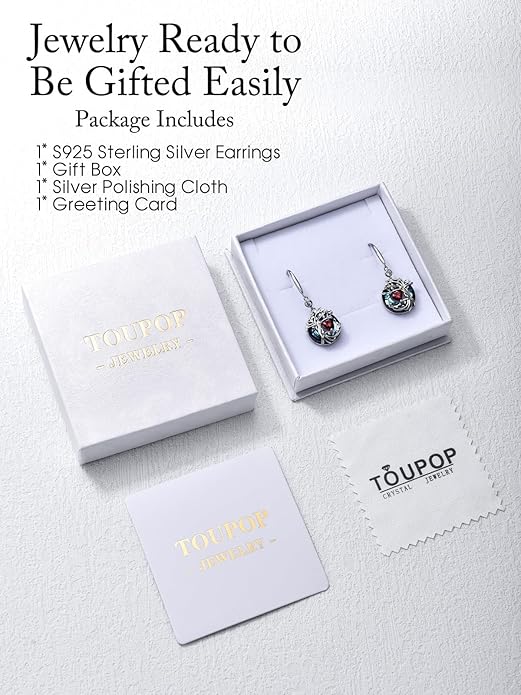 TOUPOP Tree of Life Birthstone Earrings for Women 925 Sterling Silver Family Tree Dangle Earrings Austrian Crystal Jewelry Birthday Christmas Gifts for Her Girlfriend Wife Mom