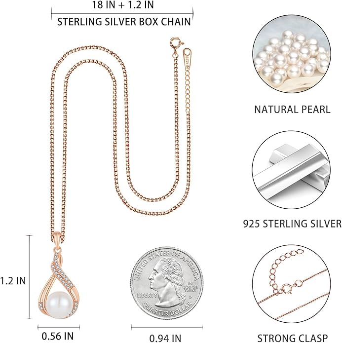 Veshon Celtic Infinity Pearl Pendant Necklace for Women, 925 Sterling Silver Good Luck Irish Pendant with 10MM Freshwater Cultured Pearl, White/Rose/ 14K Gold Plated Jewelry Gift