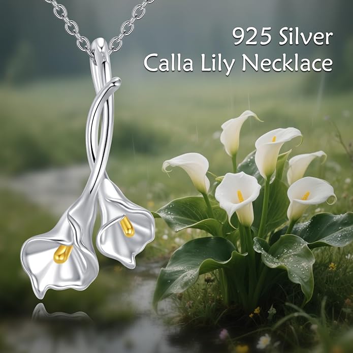 Tulip Sunflower Rose Lily of the Valley Sterling Silver Flower Heart Pendant Necklace Gifts for Women Mother Flower Lover