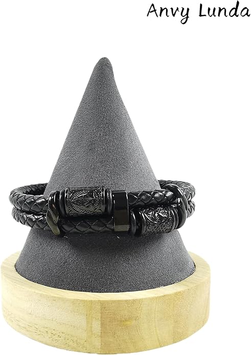 Viking Compass Celtic Knot Bracelet, Mens 14K Gold Plated Black Braided Leather Cuff, 316L Stainless Steel Jewelry for Women Friend Father Husband Son