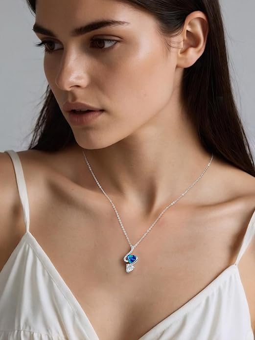 LOUISA SECRET 925 Sterling Silver Opal Birthstone Necklace, Unique Tiny Double Heart Pendant Jewelry, Engraved with "S925 I Love You" Best Birthday Gift for Women Wife Girlfriend Mom Her, Christmas Day Valentine's Day Anniversary Mother's Day