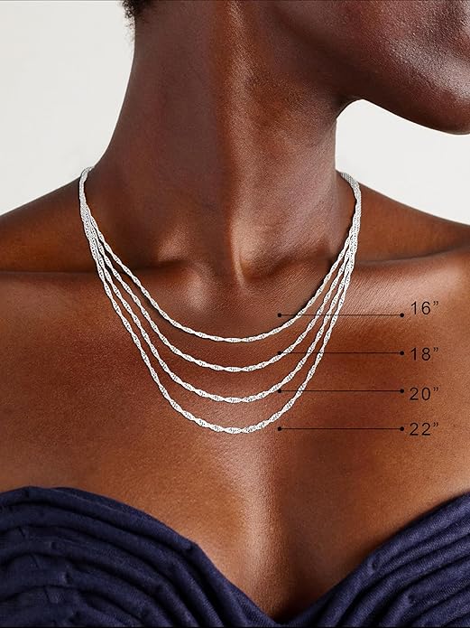 S925 Sterling Silver Wave Chain Necklace for Women - Sterling Silver Wave Chain Necklace Thick Sturdy Colourfast Necklaces Jewelery for Women 16/18/20/22 Inch