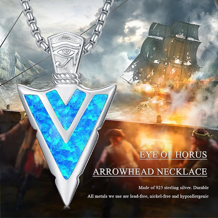 Suiknsn Arrowhead Necklace for Men Women 925 Sterling Silver Turquoise Malachite Celtic/Eye of Horus/Viking Arrow Pendant Amulet Jewelry Gifts Native American Necklace
