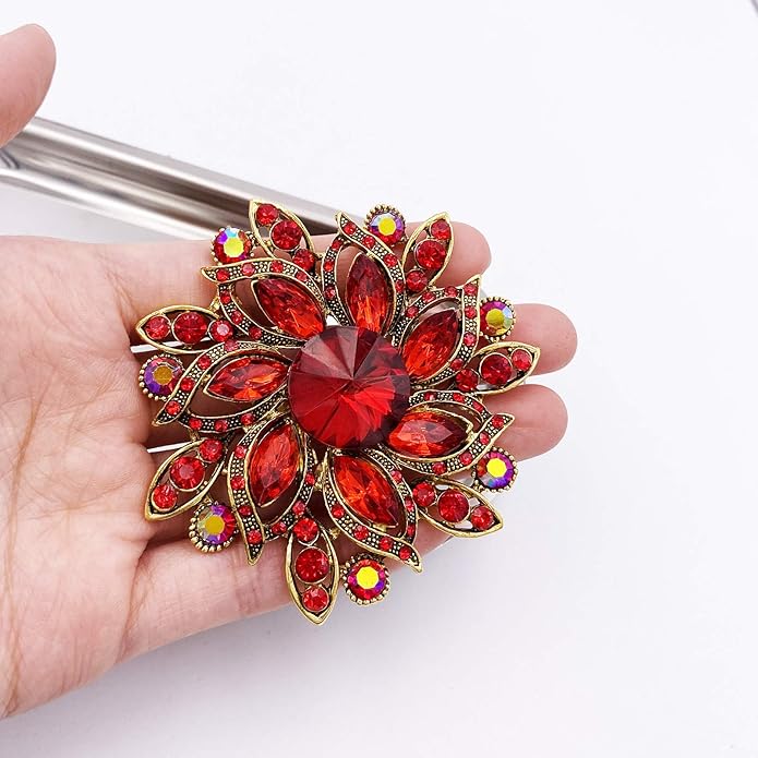 LAXPICOL Vintage Women's Austrian Crystal Elegant Flower Brooch Wedding Broach Pin