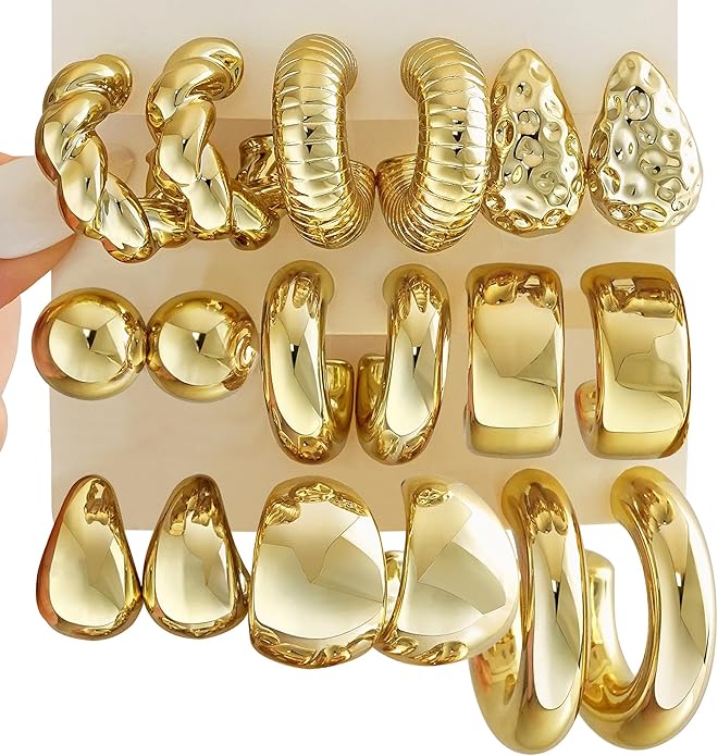 36 Pairs Gold Hoop Earrings Set for Women, Fashion Chunky Gold Hoop Earrings Multipack, Hypoallergenic Pearl Chain Twisted Statement Earring Pack for Birthday Party Jewelry