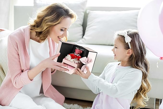 ADDWel Gifts for Mom from Daughter and Son, Unique Mother Birthday Xmas Gift Idea, Preserved Real Roses with I Love You in 100 Languages Mom Necklace, Cool to Mother Mama