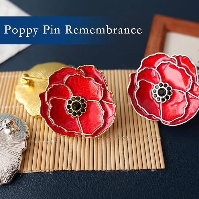 Poppy Flower Brooch - Memorial Day Veterans Day Armistice Day Pins - Remembrance Jewelry Gift Flower Pin for Women Mom Stepmother Grandma