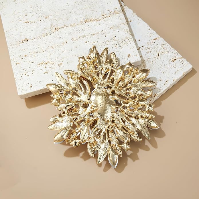 YOQUCOL Sunflower Shape Crystal Big Large Heavy Brooch Pin Rhinestone Scarf Decoration Corsage Cloth Pin for Women Girls
