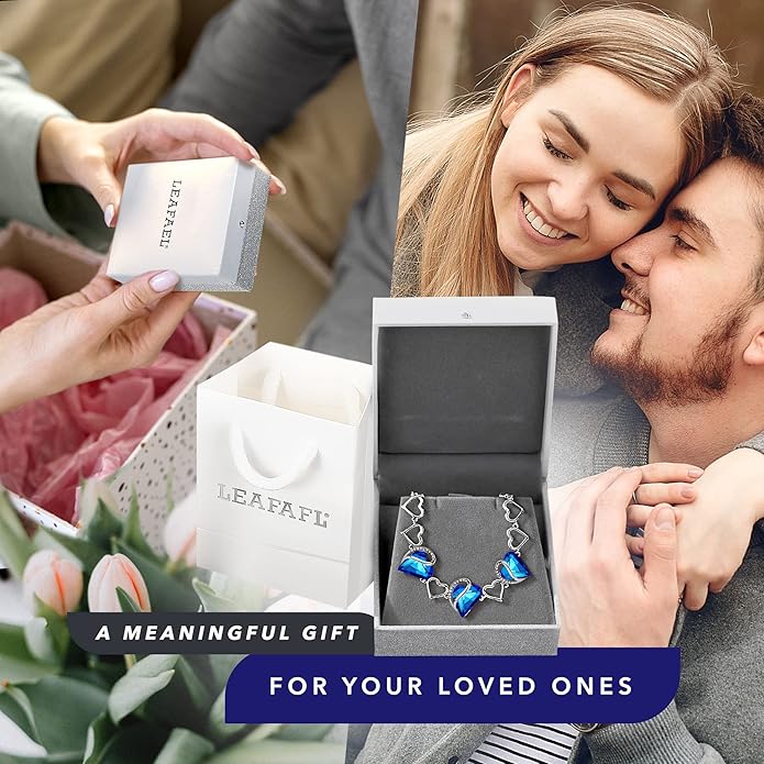 Leafael Infinity Love Heart Link Bracelets, Birthstone or Healing Stone Crystal Bracelet for Women, Silver Tone Jewelry Gifts for Her, 7-inch Chain and 2-inch Extender