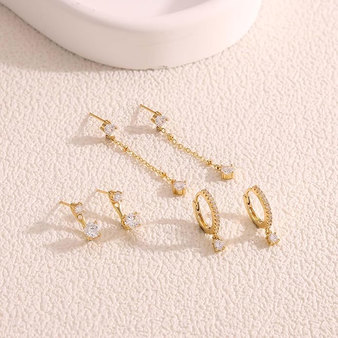 Freekiss 3 Pairs Gold Hoop Earrings Set: Dainty Stud Earrings Trendy Small 14K Gold Plated Hypoallergenic Dangle Cartilage Huggie Hoop Earrings for Women Gold Jewelry for Women Gifts