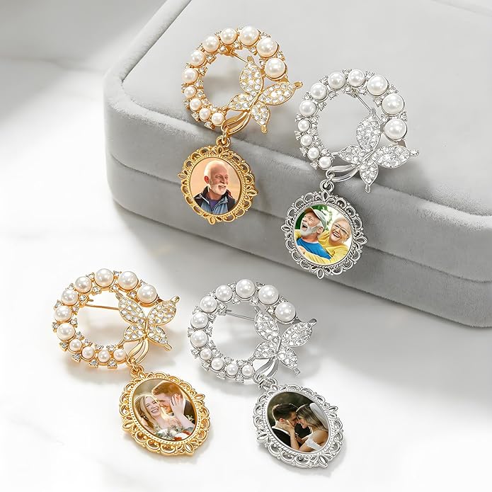 Custom Wedding Bouquet Photo Charms Bride & Groom Wedding Brooch Charm Personalized Decorative Pins suitable for Weddings Graduation Ceremonies Memorial Services