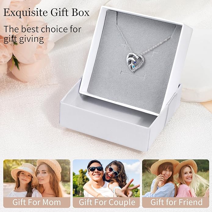 Easycosy Custom Name Necklace with Simulated Birthstones Customized Promise Necklace Heart Pendant with Engraved 2-6 Names - Anniversary Birthday Christmas Jewelry Gifts for Women Wife Mom Grandma