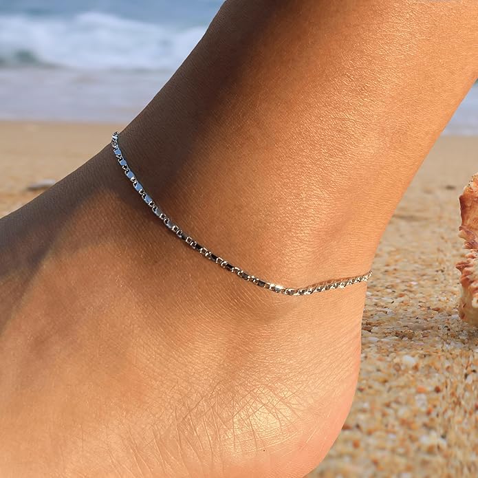 Starain 12Pcs Summer Beach Anklets for Women Waterproof Gold Silver Chain Ankle Bracelets Cute Women's Foot Anklet Set 7.9-10.5 inch Adjustable