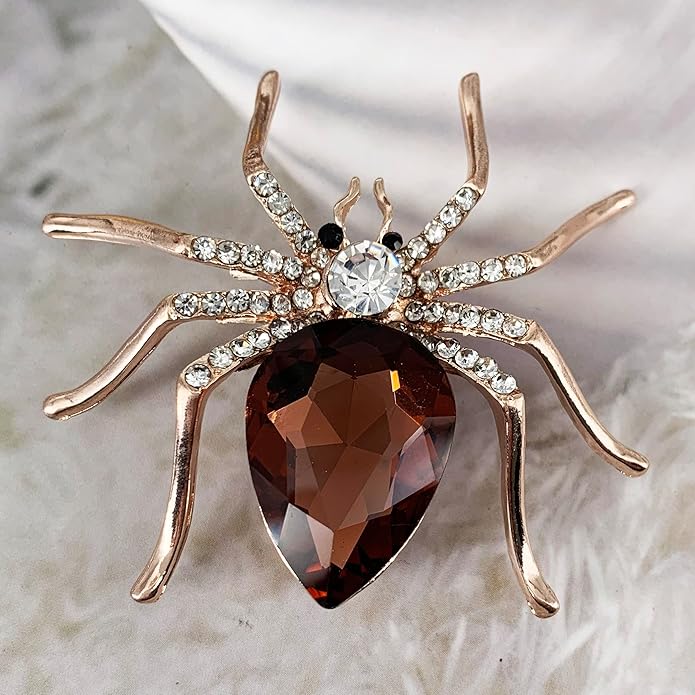 SELOVO Spider Scarf Brooch Pin Broach Crystal Jewelry Rose Gold Tone