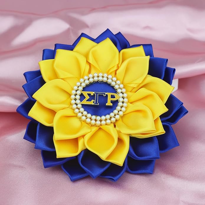 Sigmaa Gamma Rho Flower Brooch Pin for Women 1922 SGRho Gift Greek Sorority Gift Paraphernalia Jewelry Pearl & Satin 5.5" Sorority Pin for Sisterhood Soror