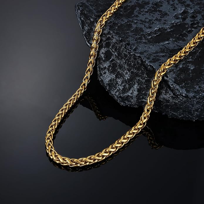 Fiusem Black Wheat Chains for Men and Women, 2/2.5/3/4/5mm Stainless Steel Necklace Chain, Mens Necklace Jewelry Gift 16-28 Inch