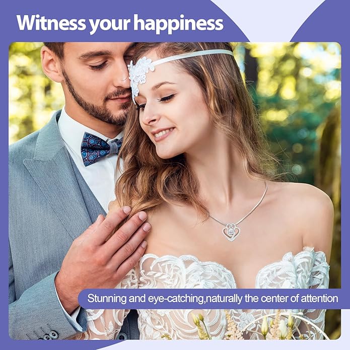 Infinity Necklace for Women, 925 Sterling Silver Heart Necklace with 5A Zircon, White Gold Plated Adjustable Chain, Gift for Valentine's Day, Birthday, Anniversary for Wife, Girlfriend, Mom